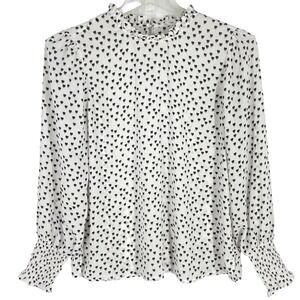 Unbranded Women's Heart Print Ruffle Mock‎ Neck Long Bishop Sleeve Blouse Top